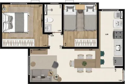 Apartamento com 2 Quartos à venda, 50m² no Vila Harmonia, Araraquara