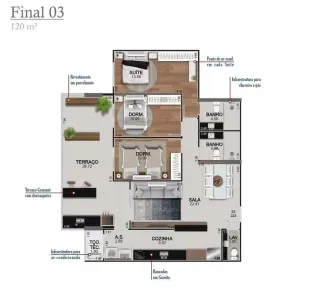 Apartamento com 3 Quartos à venda, 121m² no Caiçara, Praia Grande