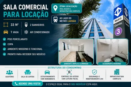 Sala Comercial para alugar, 33m² no Vila Gomes Cardim, São Paulo