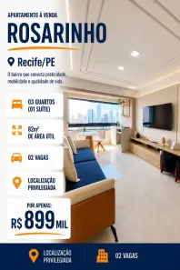 Apartamento com 3 Quartos à venda, 82m² no Rosarinho, Recife