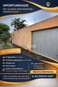 Casa com 3 Quartos à venda, 200m² no Residencial Aldeia dos Sonhos, Anápolis