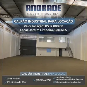 Galpão/Depósito/Armazém com 1 Quarto para alugar, 446m² no Jardim Limoeiro, Serra