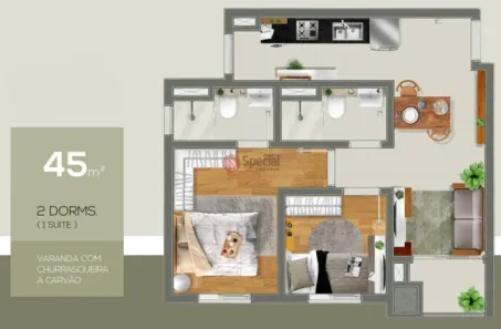 Apartamento com 2 Quartos à venda, 45m² no Vila Euthalia, São Paulo
