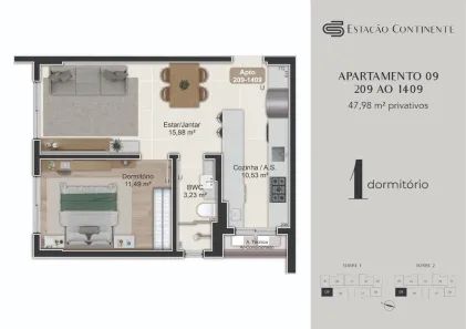 Apartamento com 1 Quarto à venda, 48m² no Campinas, São José