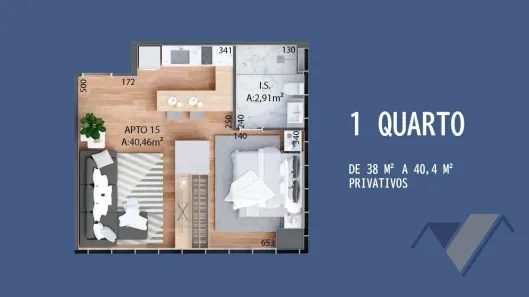 Apartamento com 1 Quarto à venda, 40m² no Centro, Cascavel