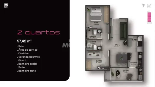 Apartamento com 2 Quartos à venda, 57m² no Tibery, Uberlândia