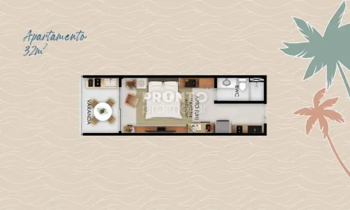 Flat com 1 Quarto à venda, 42m² no Centro, Ipojuca