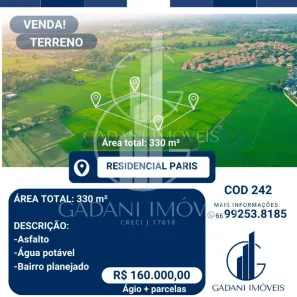 Lote/Terreno à venda, 330m² no Residencial Paris, Sinop