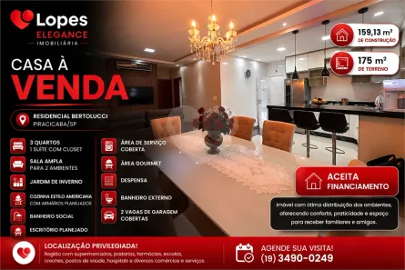 Casa com 3 Quartos à venda, 159m² no Água Branca, Piracicaba