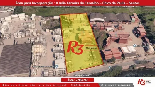 Lote/Terreno à venda, 7934m² no Chico de Paula, Santos