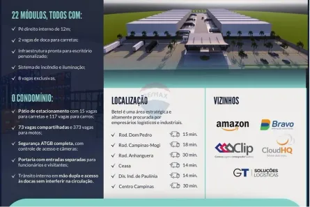 Galpão/Depósito/Armazém para alugar, 929m² no Betel, Paulínia