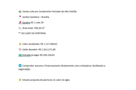 Lote/Terreno à venda, 709m² no Paranoá, Brasília