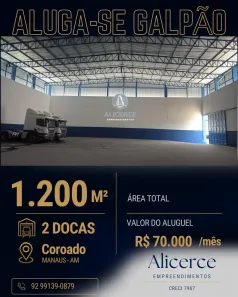 Galpão/Depósito/Armazém para alugar, 1200m² no Coroado, Manaus