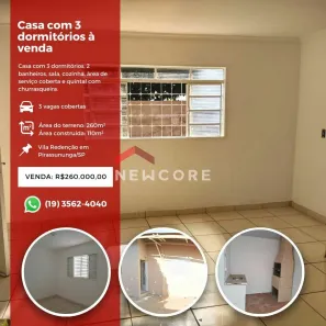 Casa com 3 Quartos à venda, 110m² no Vila Redenção, Pirassununga