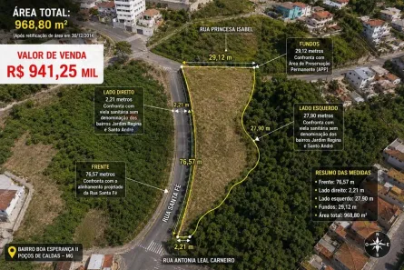 Lote/Terreno à venda, 968m² no Jardim Regina, Poços de Caldas