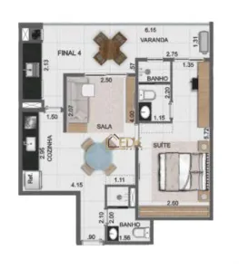 Apartamento com 1 Quarto à venda, 53m² no Parque Balneário Poiares, Caraguatatuba