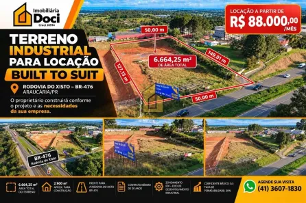 Lote/Terreno para alugar, 6664m² no Porto das Laranjeiras, Araucária