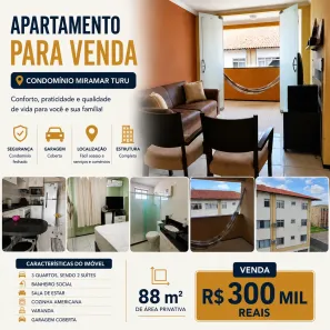 Apartamento com 3 Quartos à venda, 88m² no Turu, São Luís