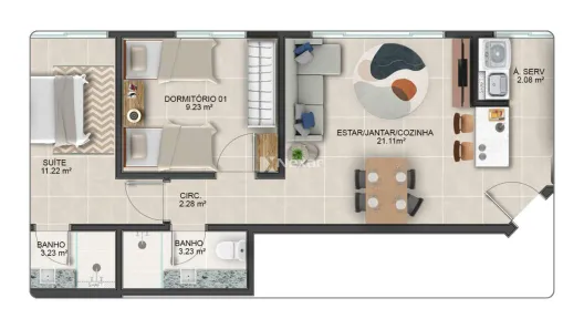 Apartamento com 2 Quartos à venda, 59m² no Coqueiros, Florianópolis