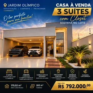 Casa com 3 Quartos à venda, 170m² no Jardim Olímpico, Aparecida de Goiânia