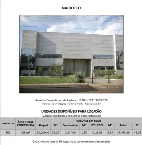 Galpão/Depósito/Armazém para alugar, 805m² no Techno Park, Campinas