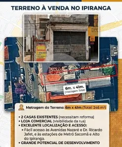 Lote/Terreno à venda, 280m² no Ipiranga, São Paulo