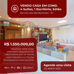Casa de Condomínio com 4 Quartos à venda, 209m² no Recreio dos Bandeirantes, Rio de Janeiro
