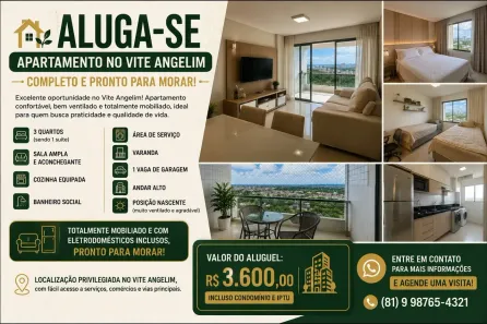 Apartamento com 3 Quartos para alugar, 77m² no Angelim, São Luís