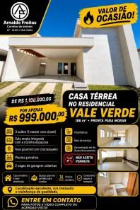 Casa de Condomínio com 3 Quartos à venda, 186m² no Residencial Vale Verde, Senador Canedo