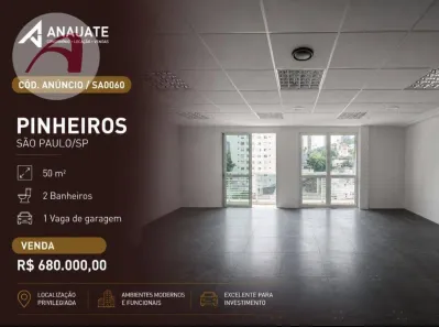 Sala Comercial para venda ou aluguel, 50m² no Pinheiros, São Paulo