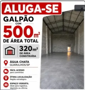 Galpão/Depósito/Armazém para alugar, 320m² no Água Chata, Guarulhos