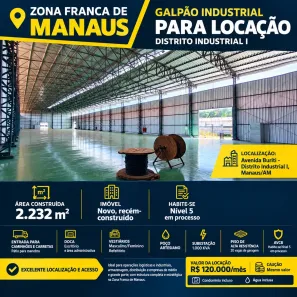 Galpão/Depósito/Armazém para alugar, 2232m² no Distrito Industrial I, Manaus