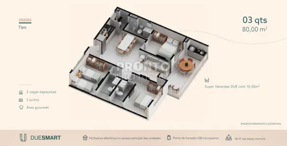 Apartamento com 3 Quartos à venda, 80m² no Centro, Ipojuca