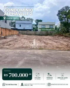 Lote/Terreno à venda, 475m² no Ponta Negra, Manaus