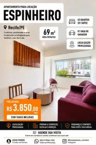 Apartamento com 3 Quartos para alugar, 69m² no Aflitos, Recife