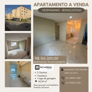 Apartamento com 2 Quartos à venda, 43m² no Nova Pampulha, Vespasiano