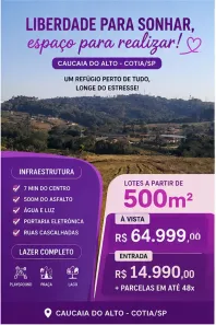 Lote/Terreno à venda, 500m² no Recreio Topázio (Caucaia do Alto), Cotia