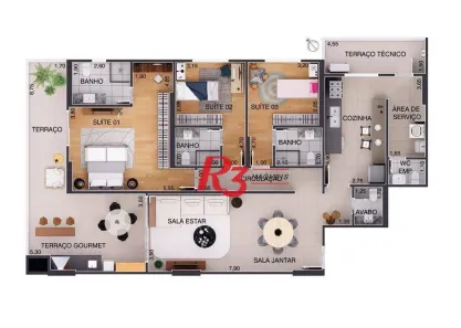 Apartamento com 3 Quartos à venda, 171m² no Aparecida, Santos