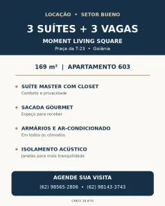 Apartamento com 3 Quartos para alugar, 169m² no Setor Bueno, Goiânia