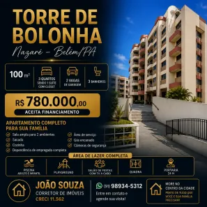 Apartamento com 3 Quartos à venda, 100m² no Nazaré, Belém
