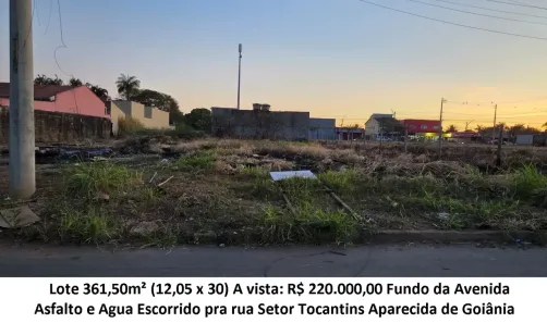 Lote/Terreno à venda, 361m² no Setor Tocantins, Aparecida de Goiânia