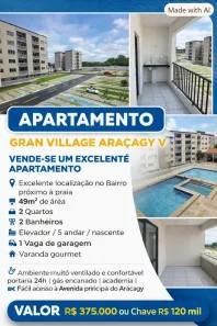 Apartamento com 2 Quartos à venda, 49m² no Araçagy, São José de Ribamar