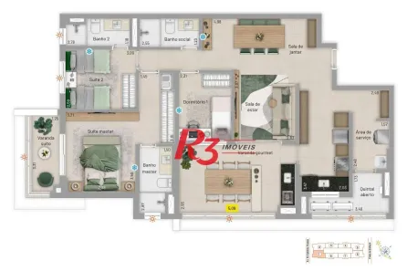 Apartamento com 3 Quartos à venda, 129m² no Boqueirão, Santos