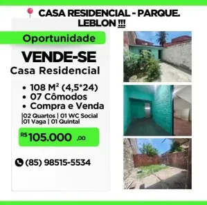 Casa com 2 Quartos à venda, 96m² no Parque Leblon, Caucaia