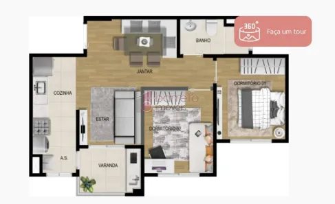 Apartamento com 2 Quartos à venda, 53m² no Jardim Carolina, Jundiaí