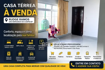 Casa com 3 Quartos à venda, 129m² no Rudge Ramos, São Bernardo do Campo