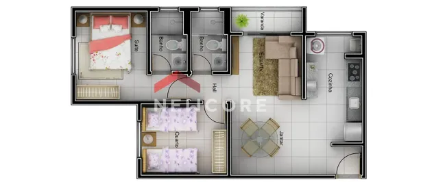 Apartamento com 2 Quartos à venda, 52m² no Luizote de Freitas, Uberlândia