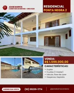Casa de Condomínio com 6 Quartos à venda, 587m² no Ponta Negra, Manaus