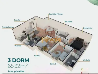 Apartamento com 3 Quartos à venda, 65m² no Parque Residencial Flamboyant, São José dos Campos