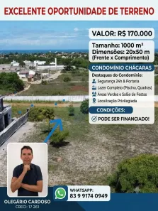 Lote/Terreno à venda, 1000m² no Praia de Carapibus, Conde